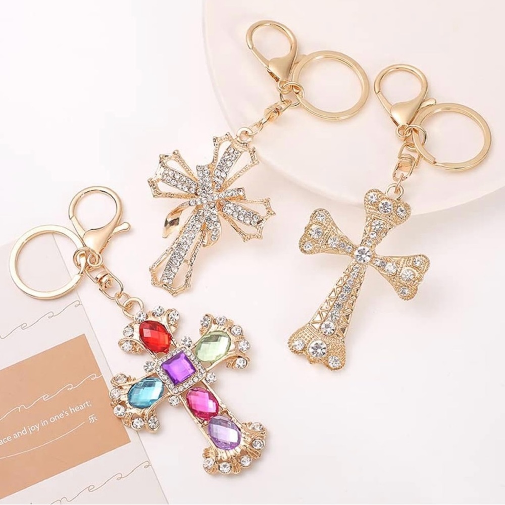 Shiny Stone Cross Keychains…3 Variations